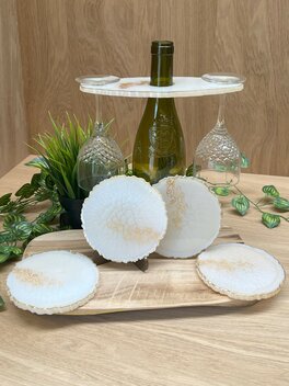 Set Agaat coasters 4st. + holder pearl