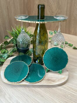 Set Agaat coasters 4 st. + holder classy green