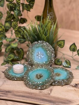 Theelichthouder chunky blue-green Gold