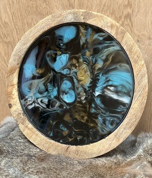 Decoratieve houten schaal Abstract Blue &amp; Gold