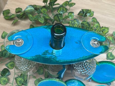 Set Round coasters 4st. + holder Dragonscale blue-green