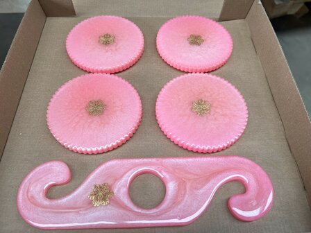 Set Round Ribble coasters 4st. + holder Sweet Pinky &amp; Gold