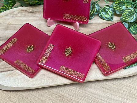 Set square coasters 4st. Fushia Gold Sparkle