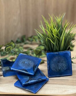 Set square coasters 4st.  + Box holder Abstract bright blue