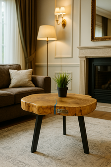 Bijzettafel in robinia met epoxy Metallic blauw
