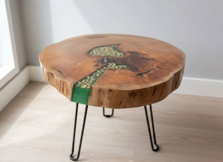 Bijzettafel met epoxy Metallic Groen