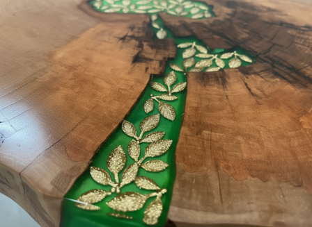 Bijzettafel met epoxy Metallic Groen