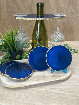 Set Agaat coasters 4 st. + holder Saffier