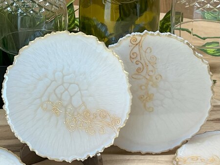 Set Agaat coasters 4st. + holder pearl