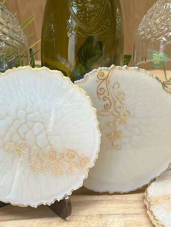 Set Agaat coasters 4st. + holder pearl