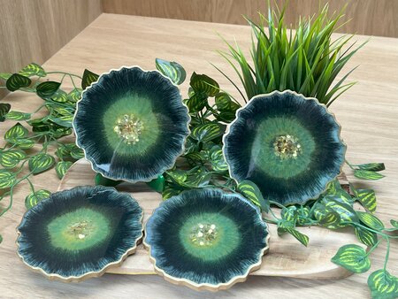 Set Agaat coasters 4 st.Green black sparkle 