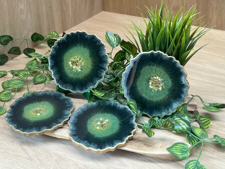 Set Agaat coasters 4 st.Green black sparkle 