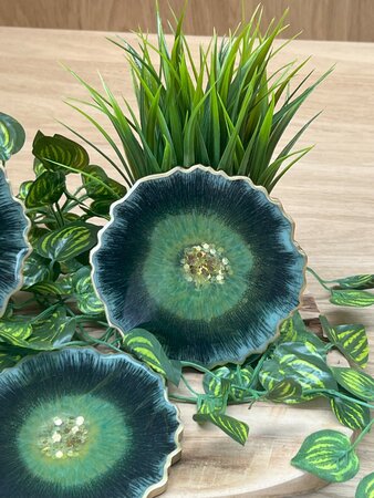 Set Agaat coasters 4 st.Green black sparkle 