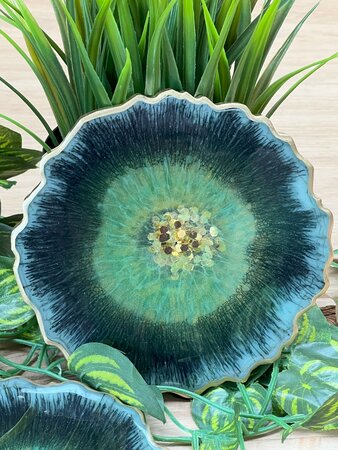 Set Agaat coasters 4 st.Green black sparkle 