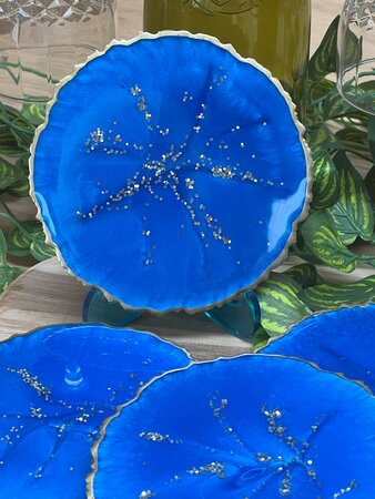 Set Agaat coasters 4 st. + holder blue sparkle