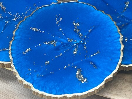 Set Agaat coasters 4 st. + holder blue sparkle