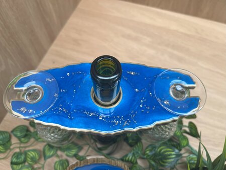 Set Agaat coasters 4 st. + holder blue sparkle