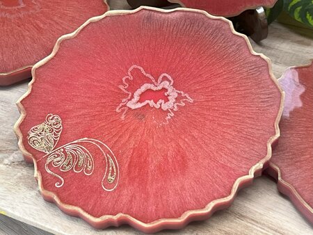 Set Agaat coasters 4 st. Salmon Gold