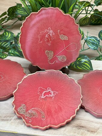 Set Agaat coasters 4 st. Salmon Gold