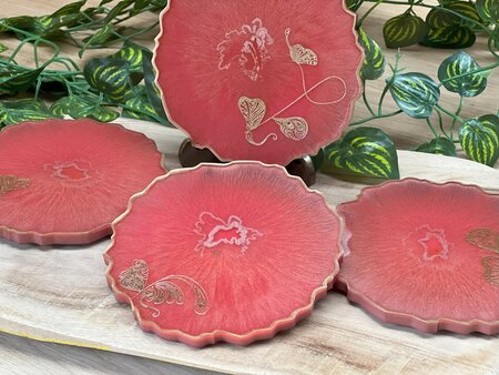 Set Agaat coasters 4 st. Salmon Gold