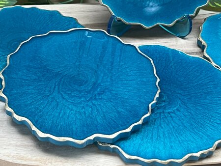 Set Agaat coasters Blue-green Swirl 5st.