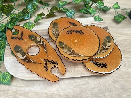 Set Agaat coasters 4 st. + holder Orange feather