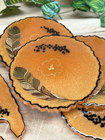 Set Agaat coasters 4 st. + holder Orange feather