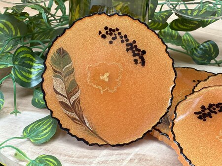 Set Agaat coasters 4 st. + holder Orange feather