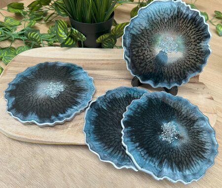 Set Agaat coasters 4 st. Black & blue