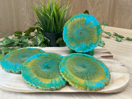 Set Agaat coasters 4 st. Abstract green Gold Swirl