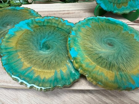 Set Agaat coasters 4 st. Abstract green Gold Swirl