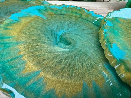 Set Agaat coasters 4 st. Abstract green Gold Swirl