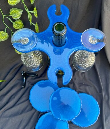 Set Agaat coasters 4 st. + holder classy blue