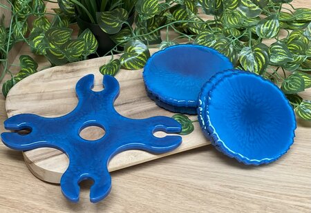 Set Agaat coasters 4 st. + holder classy blue