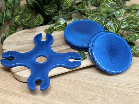 Set Agaat coasters 4 st. + holder classy blue