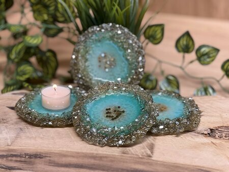 Theelichthouder chunky blue-green Gold