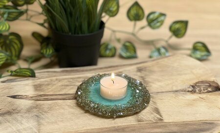 Theelichthouder chunky blue-green Gold