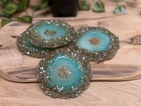 Theelichthouder chunky blue-green Gold