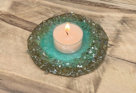 Theelichthouder chunky blue-green Gold