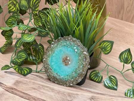 Theelichthouder chunky blue-green Gold