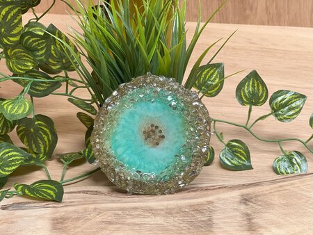 Theelichthouder chunky blue-green Gold
