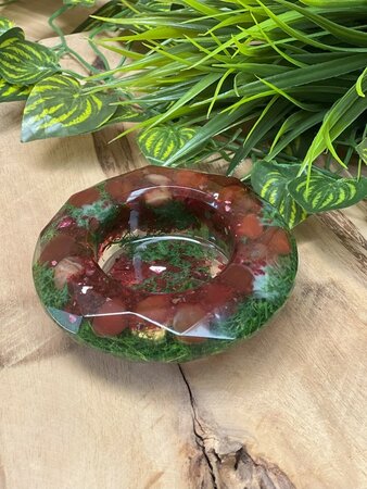 Theelichthouder Red stone - Reindeer moss