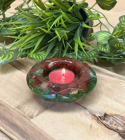 Theelichthouder Red stone - Reindeer moss