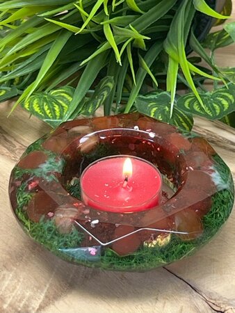 Theelichthouder Red stone - Reindeer moss