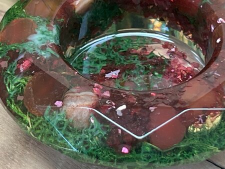 Theelichthouder Red stone - Reindeer moss