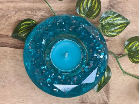 Theelichthouder light blue sparkle