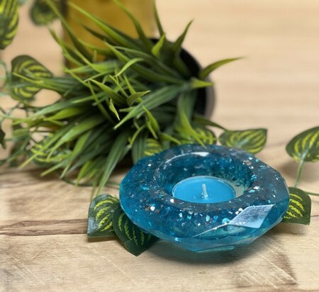 Theelichthouder light blue sparkle