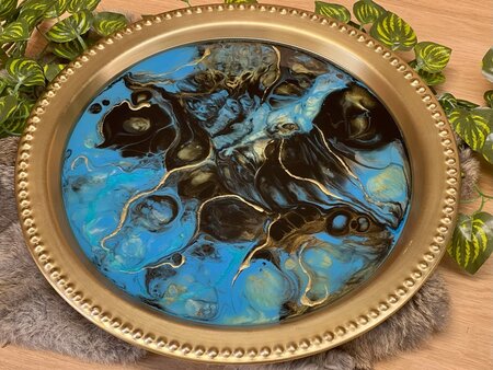 Decoratieve goudkleurige schaal Abstract Blue & Gold