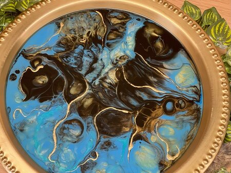 Decoratieve goudkleurige schaal Abstract Blue & Gold