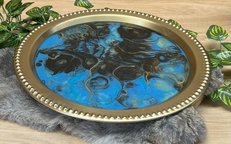 Decoratieve goudkleurige schaal Abstract Blue & Gold